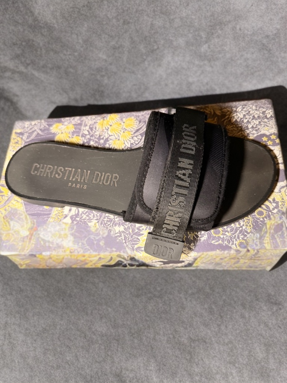 Dior Black Embossed Strap Slide Sandals - Women's - Picture 3 of 4